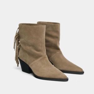 ZARA SUEDE FRINGE ANKLE BOOTS